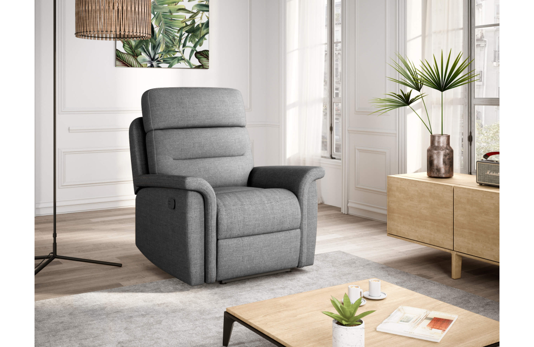 Fauteuil de Relaxation 1 place en Tissu Gris LÉON