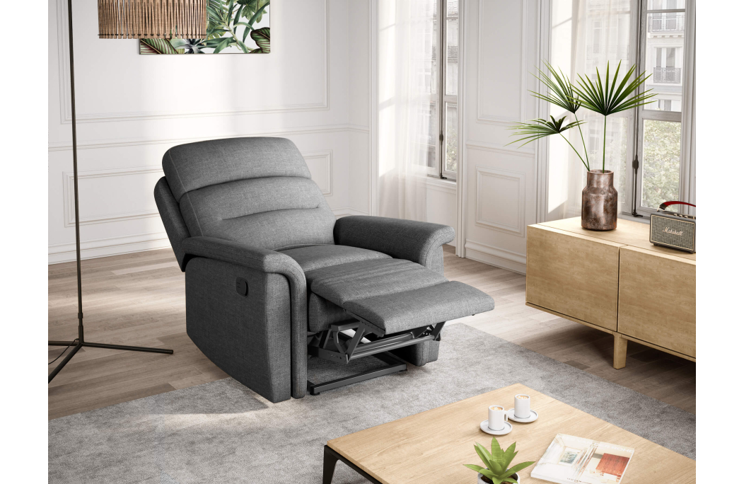 Fauteuil de Relaxation 1 place en Tissu Gris LÉON