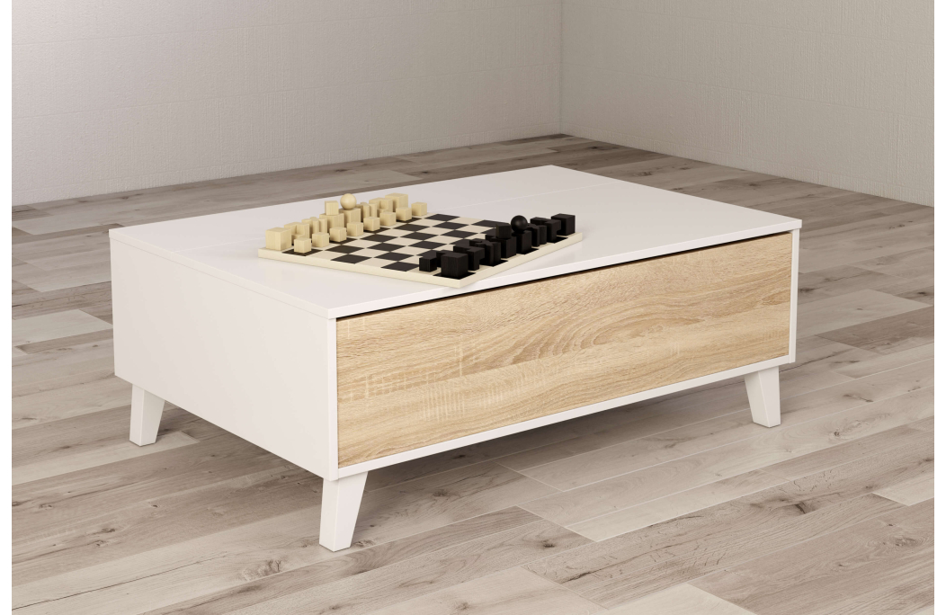 Table basse ABBY avec panneau central relevable L100cm x P68cm