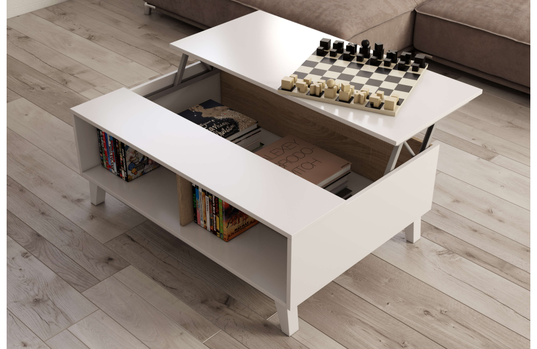 Table basse ABBY avec panneau central relevable L100cm x P68cm