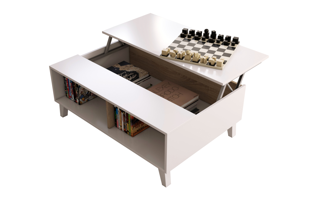 Table basse ABBY avec panneau central relevable L100cm x P68cm