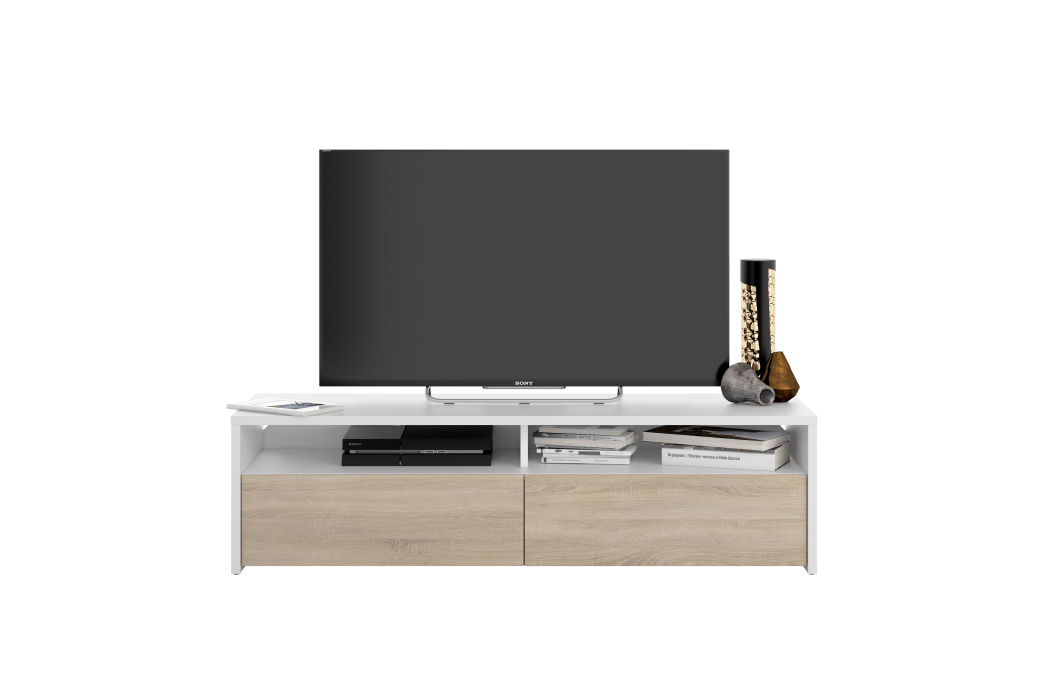 Meuble TV LOLA 2 portes battantes et 2 niches de rangement L130 cm