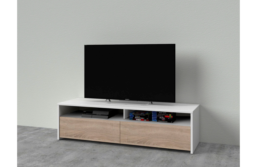 Meuble TV LOLA 2 portes battantes et 2 niches de rangement L130 cm