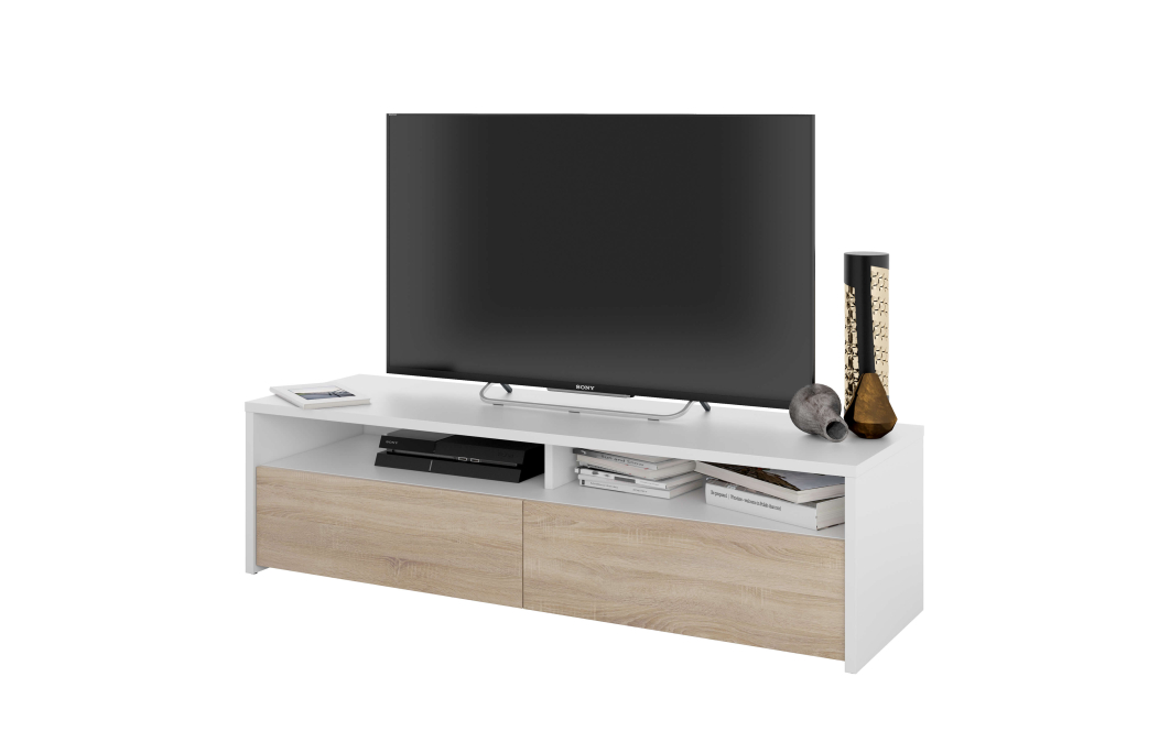 Meuble TV LOLA 2 portes battantes et 2 niches de rangement L130 cm