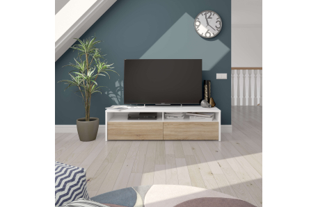 Meuble TV LOLA 2 portes battantes et 2 niches de rangement L130 cm