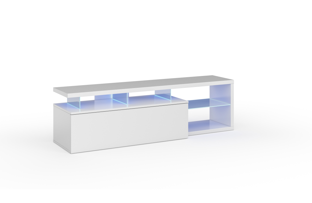 Meuble TV ETHAN à éclairage LED 1 Porte et 4 niches L150cm
