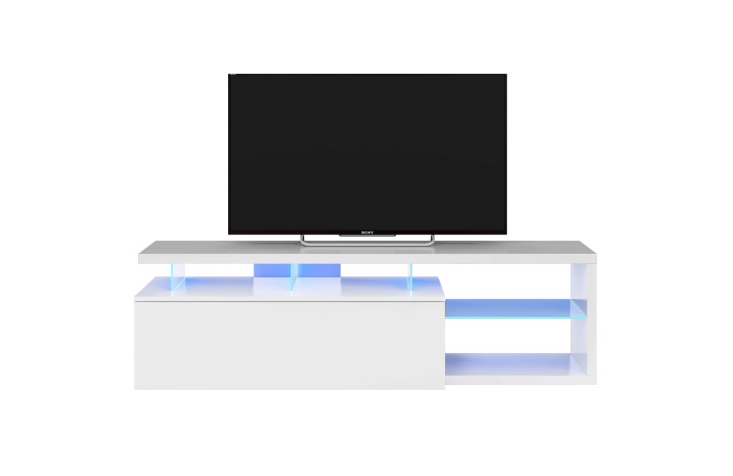 Meuble TV ETHAN à éclairage LED 1 Porte et 4 niches L150cm