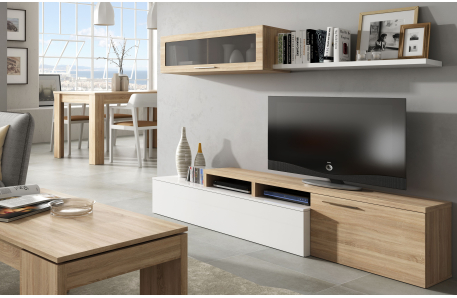 Meuble TV ESMÉ 2 portes avec étagère murale L200cm