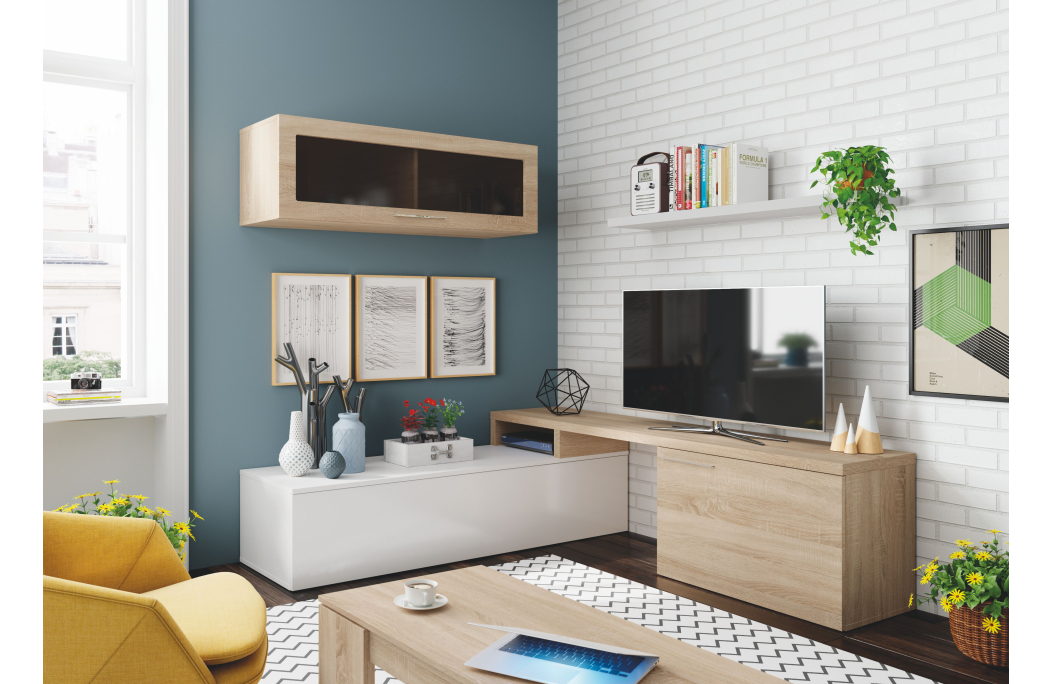 Meuble TV ESMÉ 2 portes avec étagère murale L200cm