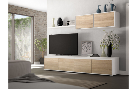 Meuble TV ELODIE 4 portes avec étagère murale L200cm