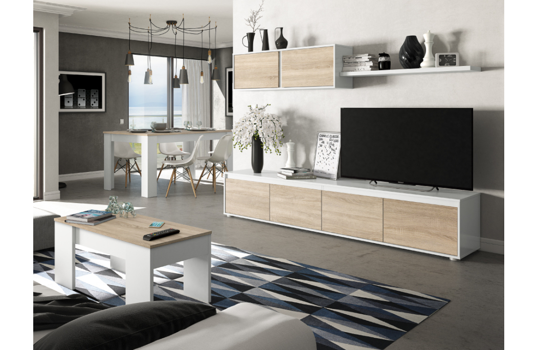 Meuble TV ELODIE 4 portes avec étagère murale L200cm