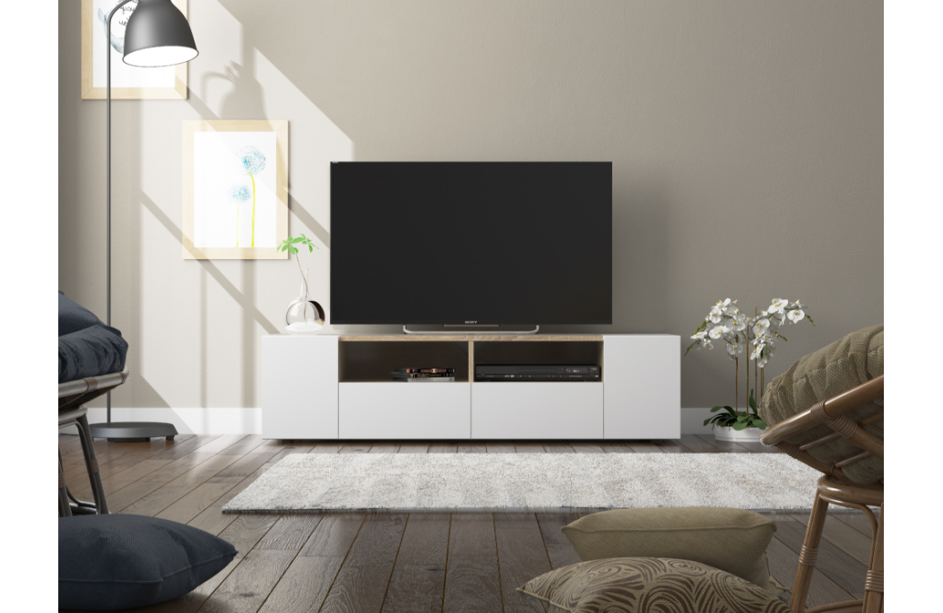 Meuble TV ALICE 4 portes et 2 niches de rangement L138cm