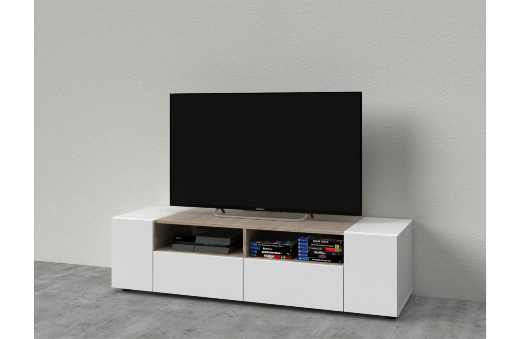 Meuble TV ALICE 4 portes et 2 niches de rangement L138cm