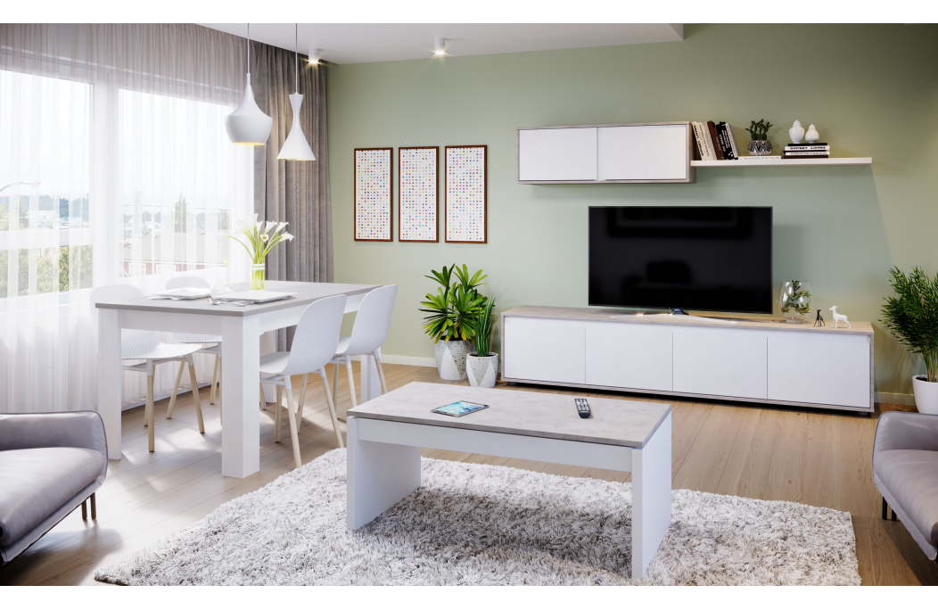 Meuble TV ADAN 4 portes avec étagère murale 2 portes L200cm