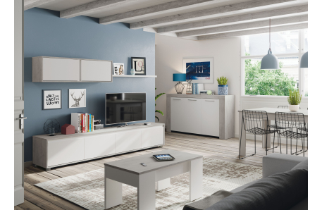 Meuble TV ADAN 4 portes avec étagère murale 2 portes L200cm