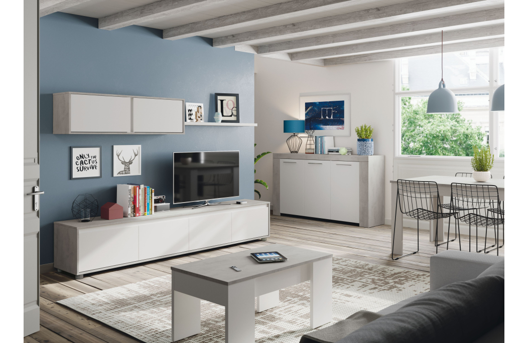 Meuble TV ADAN 4 portes avec étagère murale 2 portes L200cm