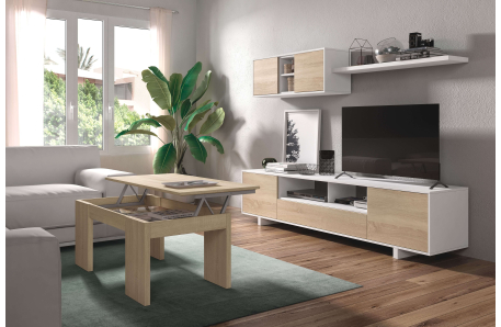 Meuble TV HUGO 3 portes et 1 niche avec étagère murale L200cm