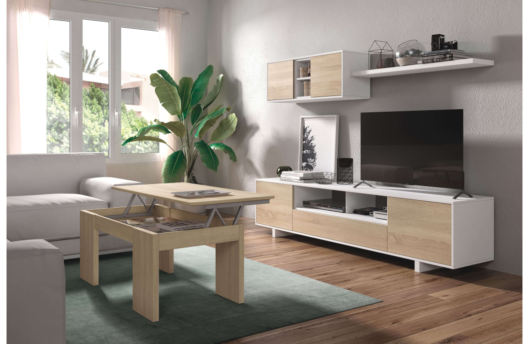Meuble TV HUGO 3 portes et 1 niche avec étagère murale L200cm