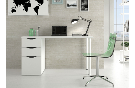 Bureau RUDY réversible avec caisson, 2 tiroirs et 1 porte L138 cm x P60cm