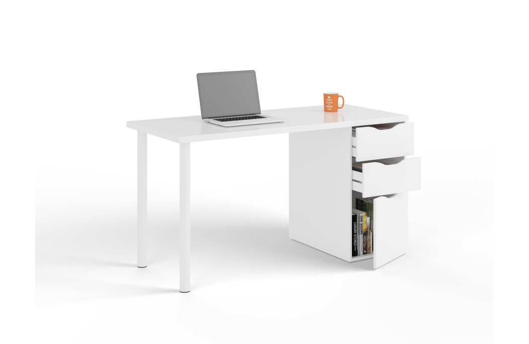 Bureau RUDY réversible avec caisson, 2 tiroirs et 1 porte L138 cm x P60cm