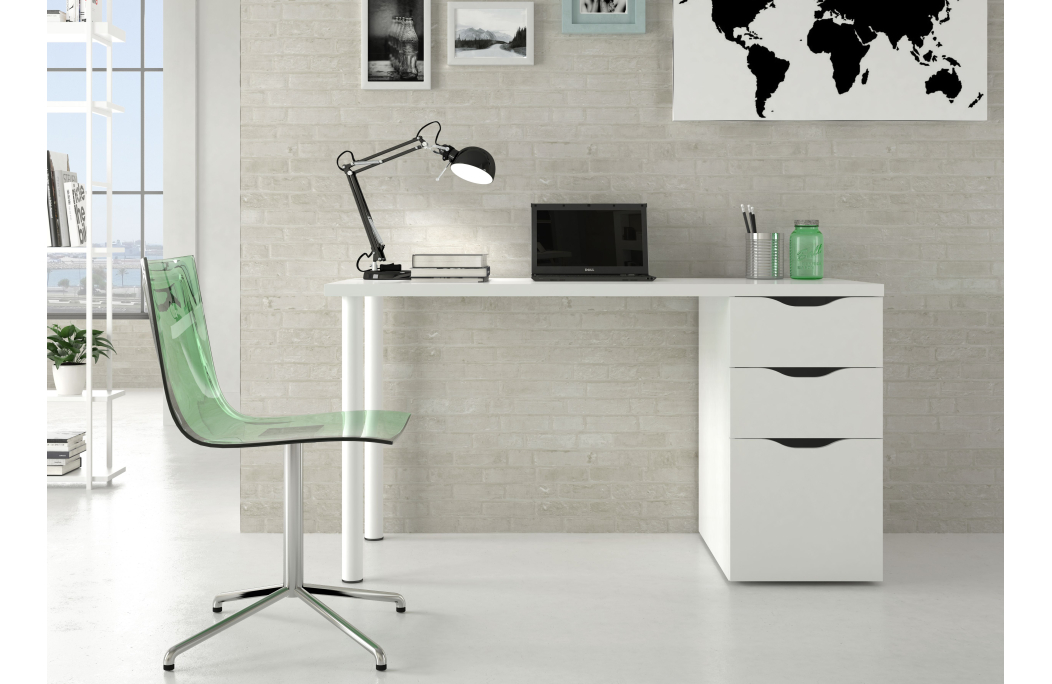 Bureau RUDY réversible avec caisson, 2 tiroirs et 1 porte L138 cm x P60cm