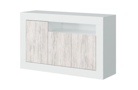 Buffet moderne GWEN effet blanchi 3 portes et 1 étagère L144cm