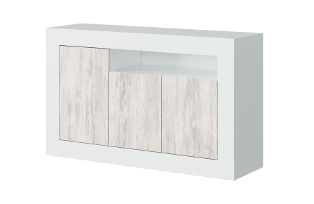 Buffet moderne GWEN effet blanchi 3 portes et 1 étagère L144cm