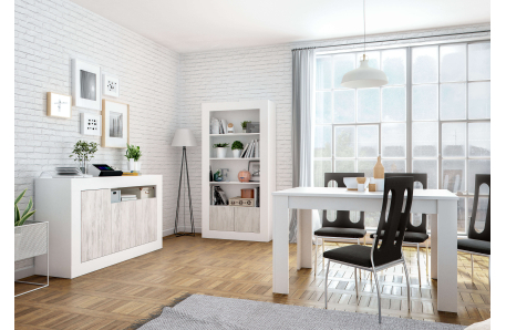 Buffet moderne GWEN effet blanchi 3 portes et 1 étagère L144cm