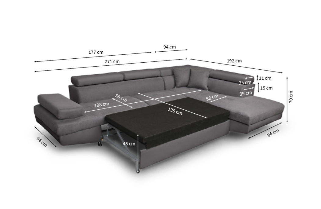 Canapé d'angle RIO Convertible avec coffre en microfibre
