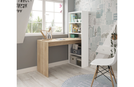 Bureau ADELE avec étagère de rangement réversible intégrée L120cm X P53cm X H144cm