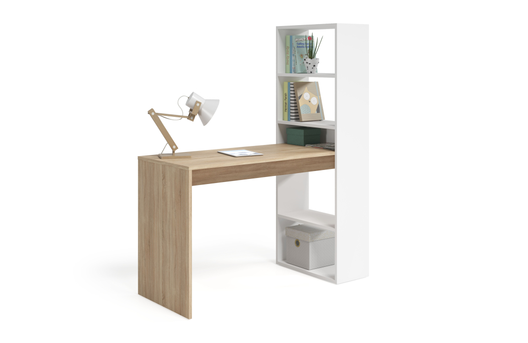Bureau ADELE avec étagère de rangement réversible intégrée L120cm X P53cm X H144cm