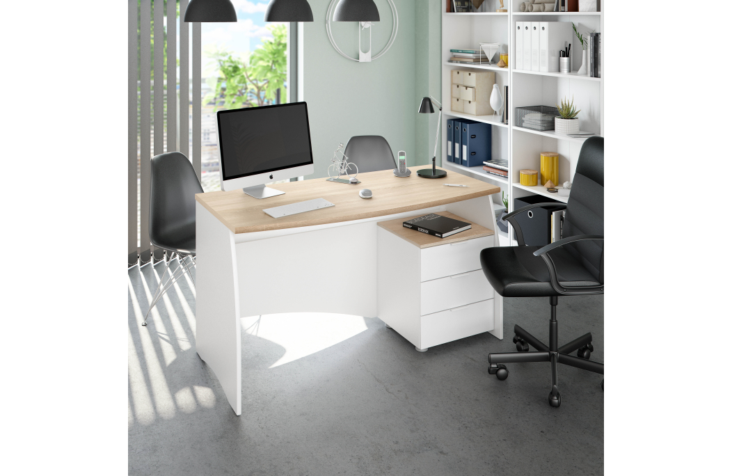 Bureau ROY avec caisson de 3 tiroirs L136cm
