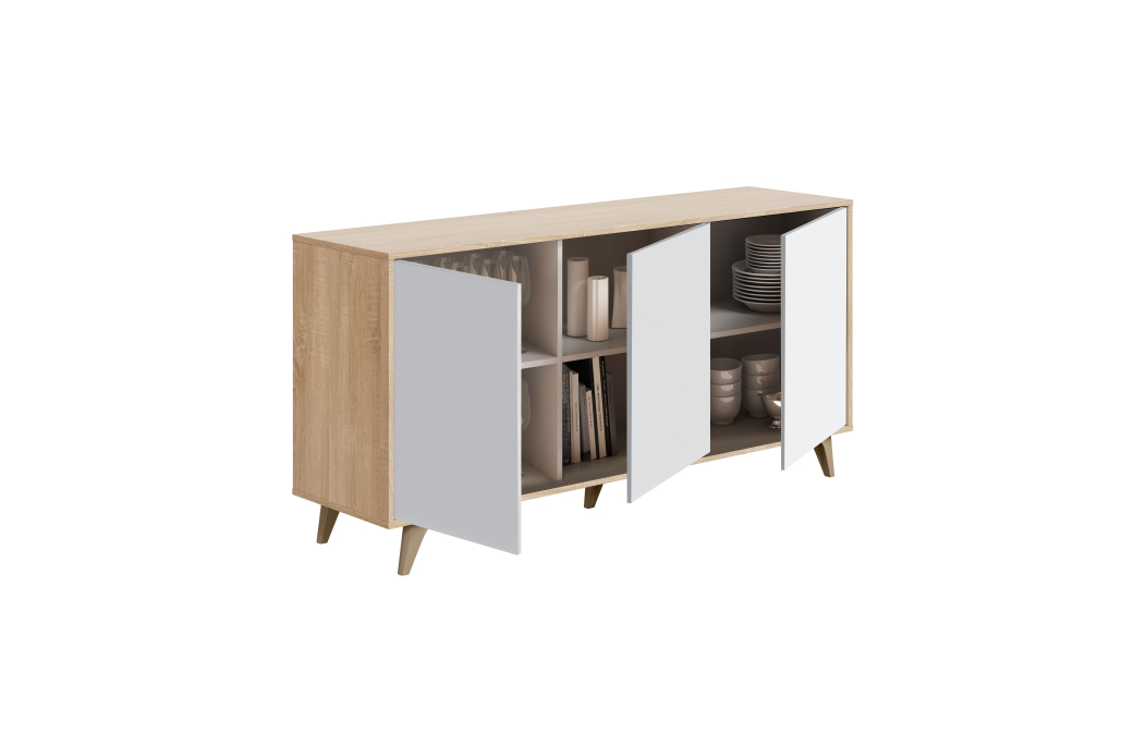 Buffet LAURA 3 portes avec 3 étagères L154cm
