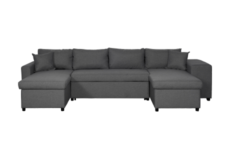 Canapé d'angle panoramique OSLO convertible avec coffres et poufs en tissu