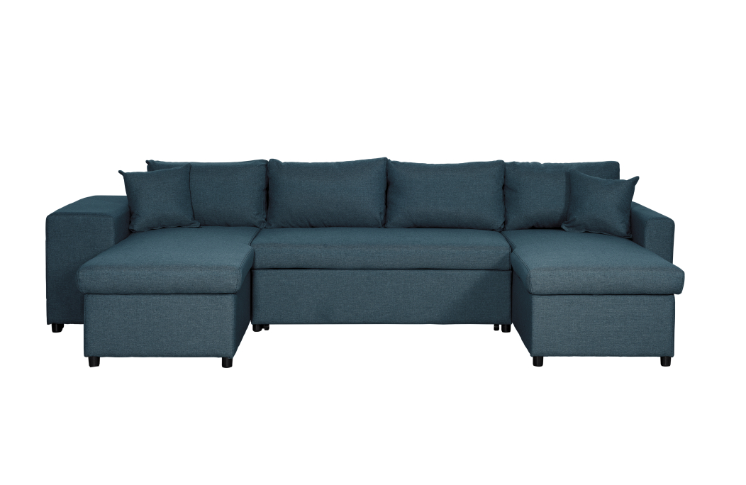 Canapé d'angle panoramique OSLO convertible avec coffres et poufs en tissu
