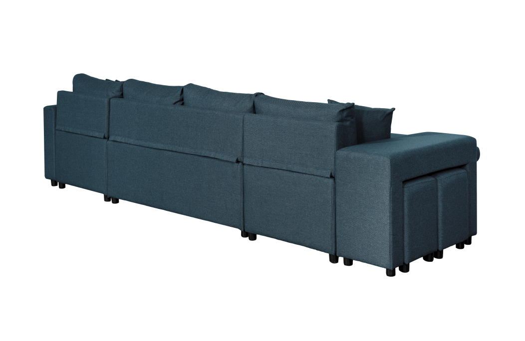 Canapé d'angle panoramique OSLO convertible avec coffres et poufs en tissu