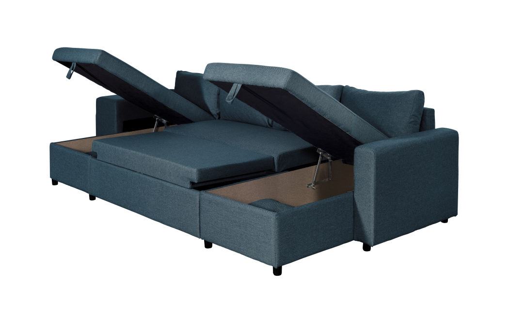 Canapé d'angle panoramique OSLO convertible avec coffres et poufs en tissu