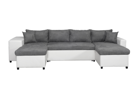 Canapé d'angle panoramique OSLO convertible avec coffres et poufs en simili et microfibre