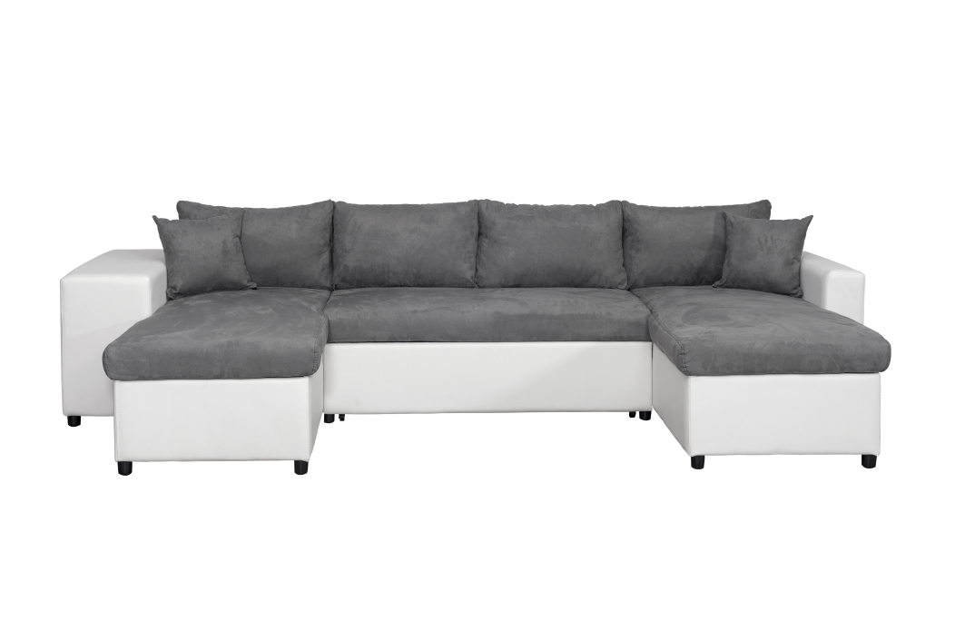 Canapé d'angle panoramique OSLO convertible avec coffres et poufs en simili et microfibre