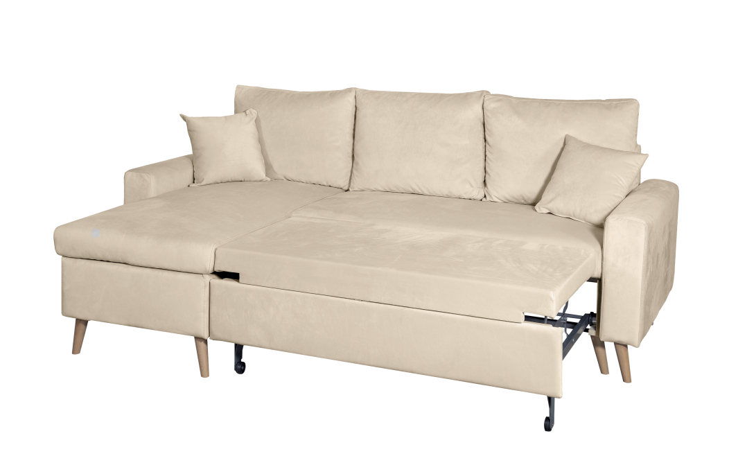 Canapé d'angle MARIA SCANDINAVE VELOURS réversible et convertible avec coffre