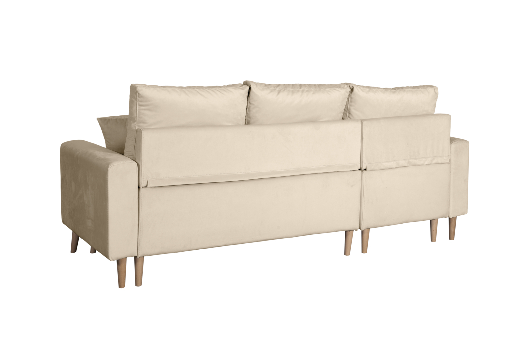 Canapé d'angle MARIA SCANDINAVE VELOURS réversible et convertible avec coffre