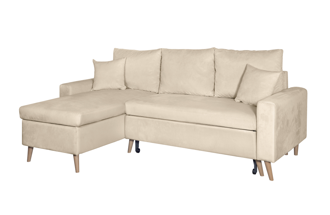 Canapé d'angle MARIA SCANDINAVE VELOURS réversible et convertible avec coffre