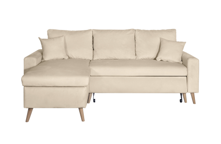 Canapé d'angle MARIA SCANDINAVE VELOURS réversible et convertible avec coffre