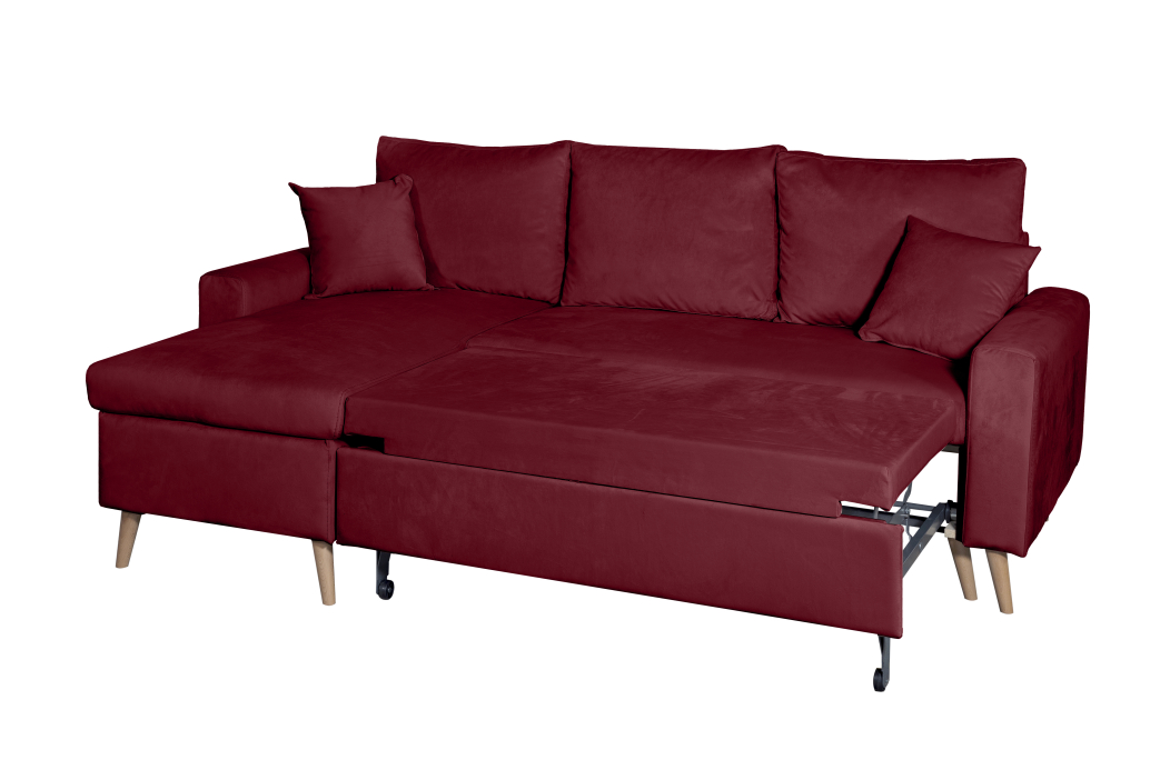 Canapé d'angle MARIA SCANDINAVE VELOURS réversible et convertible avec coffre