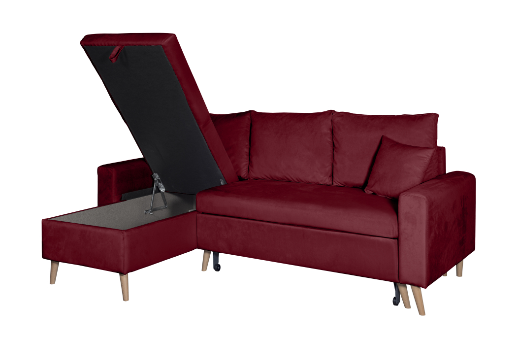 Canapé d'angle MARIA SCANDINAVE VELOURS réversible et convertible avec coffre