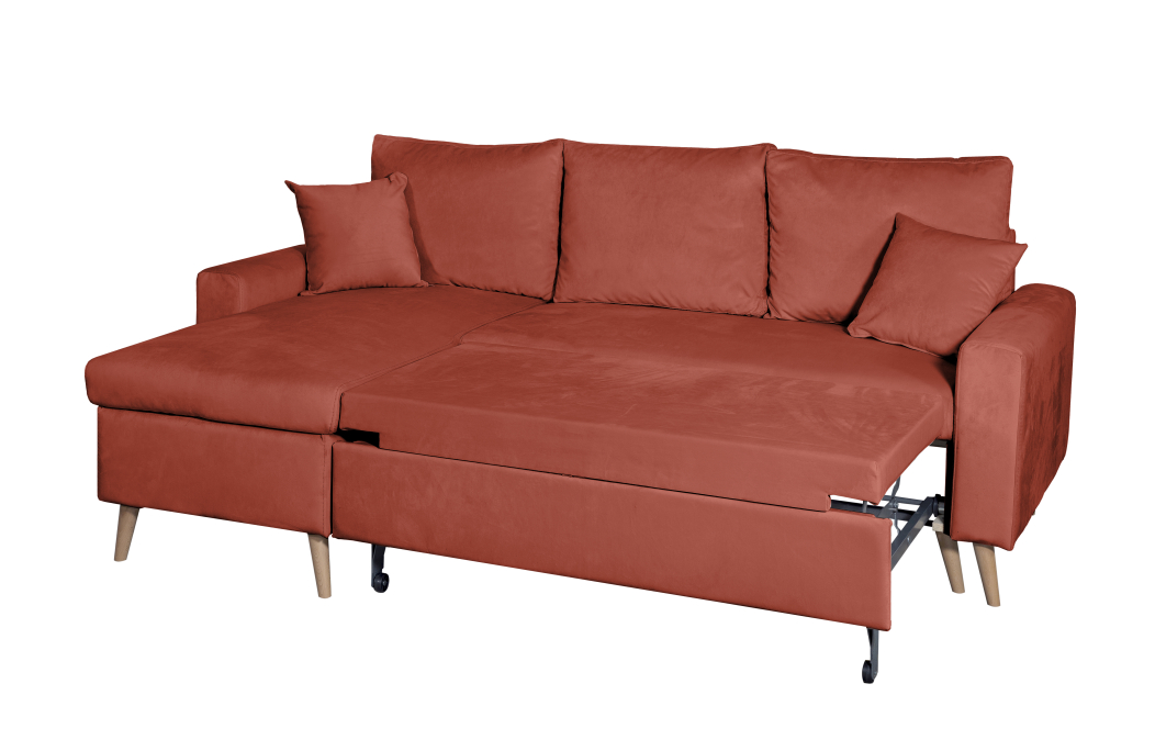 Canapé d'angle MARIA SCANDINAVE VELOURS réversible et convertible avec coffre