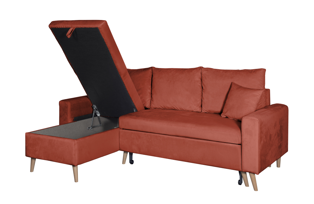 Canapé d'angle MARIA SCANDINAVE VELOURS réversible et convertible avec coffre