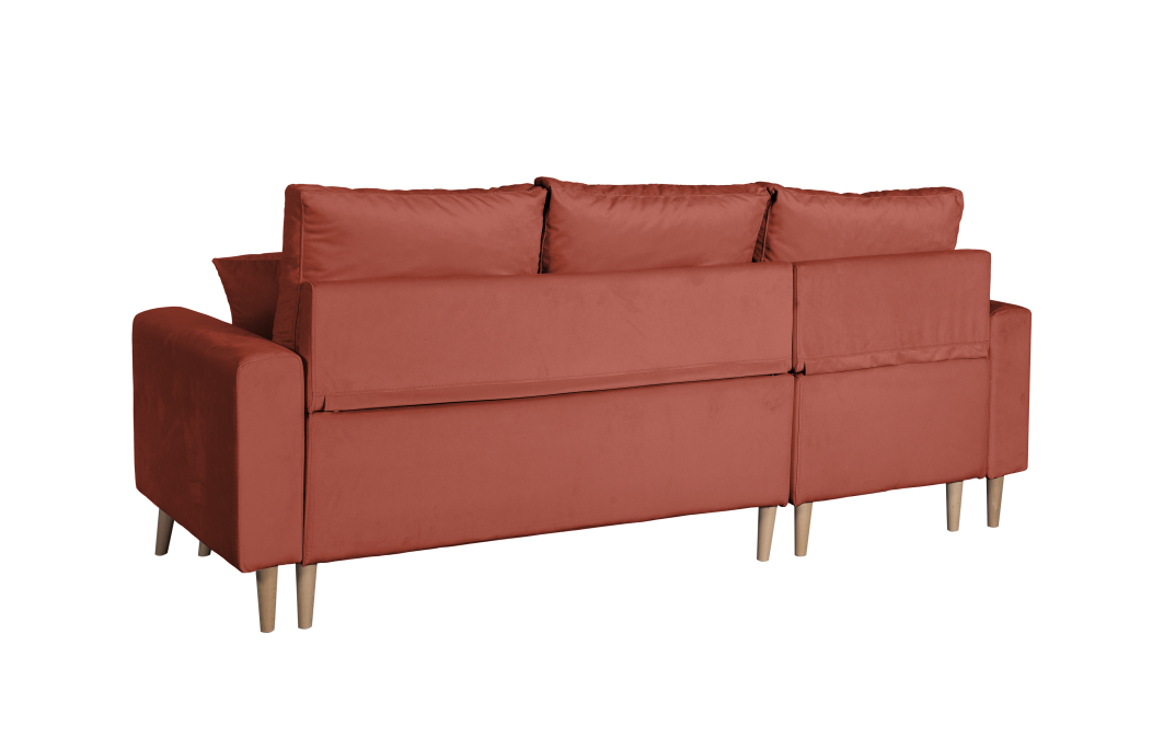 Canapé d'angle MARIA SCANDINAVE VELOURS réversible et convertible avec coffre