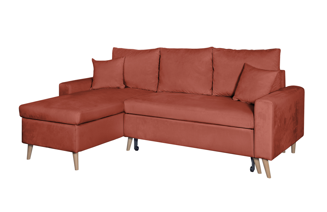Canapé d'angle MARIA SCANDINAVE VELOURS réversible et convertible avec coffre