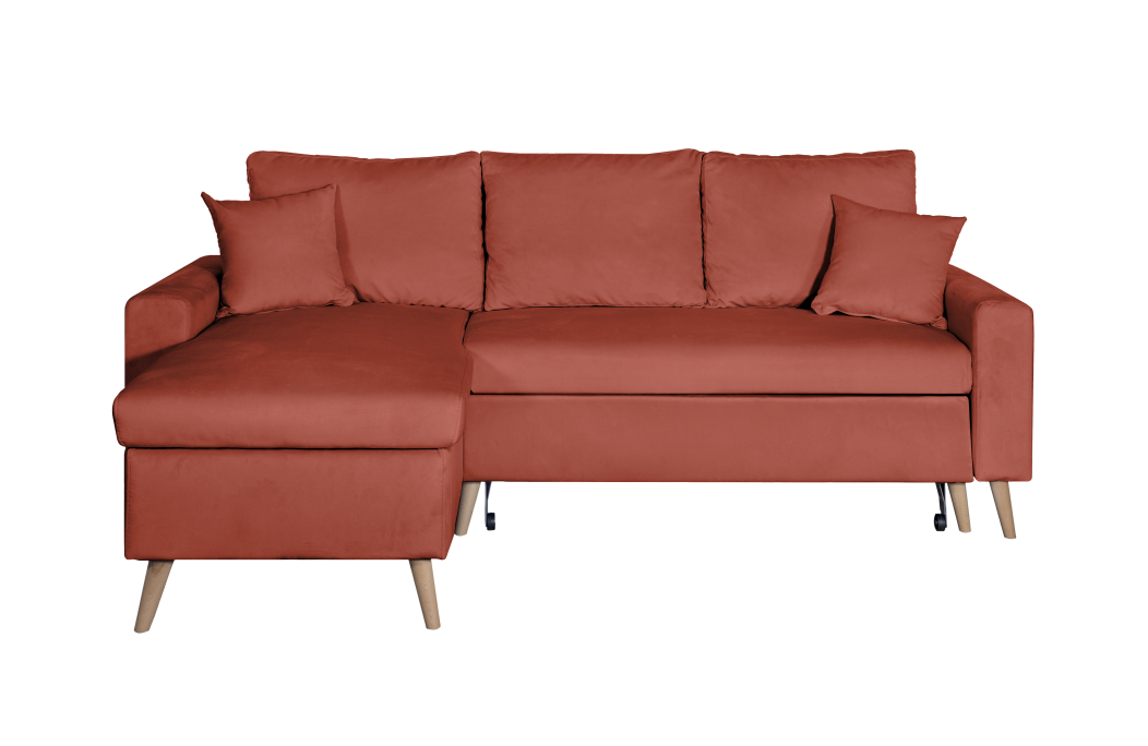 Canapé d'angle MARIA SCANDINAVE VELOURS réversible et convertible avec coffre
